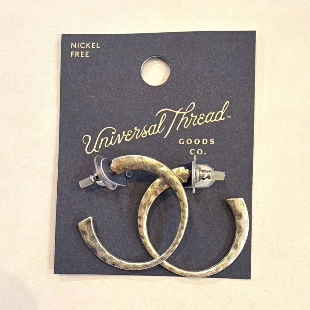Universal Thread Silver Tone Hoop Earrings Butterfly Back Nickel-Free NWT